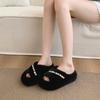 Internet Celebrity Drill Cross Fluffy Slippers Women Wear 2025 Autumn New Versatile Thick Bottom Plush Cotton Slippers Women Trend