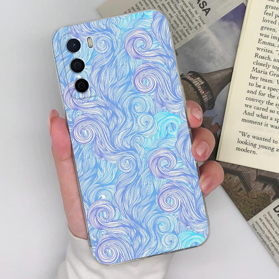 For Oppo A15 A15S A16 A16S A17 A17K A35 A58 Phone Cases Beautiful Blue Butterfly Flowers Pattern Transparent Silicone Anti Slip Housing For Oppo Shell