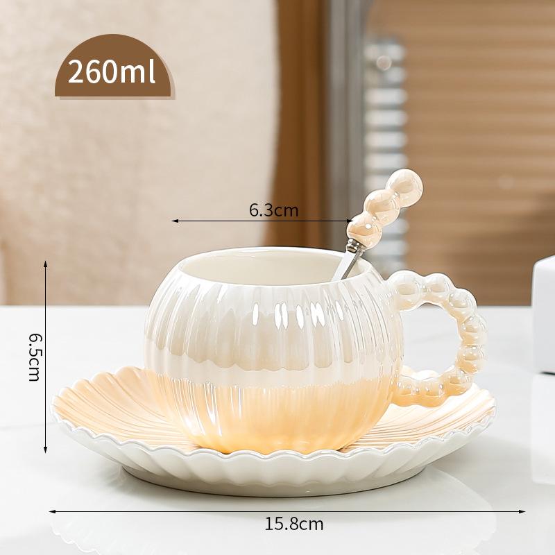 260Ml Ceramic Water Cup Coffee Cup Saucer Set Ins Pearlescent Glaze Afternoon Tea Cup Gift Box Ins Wind Set