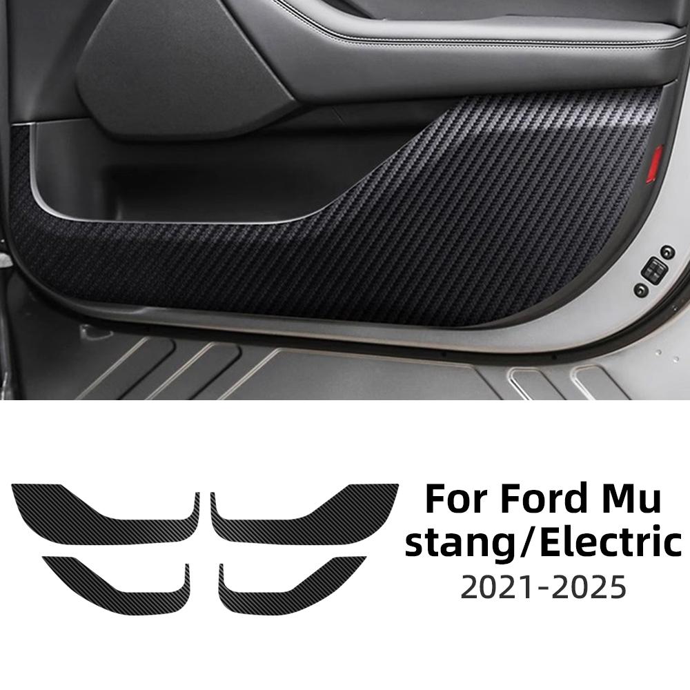 Door Anti-kick Pad for Ford Mustang Mach-E    2024 2025 LHD RHD Car Leather Carbon Mat Interior Trim Accessories