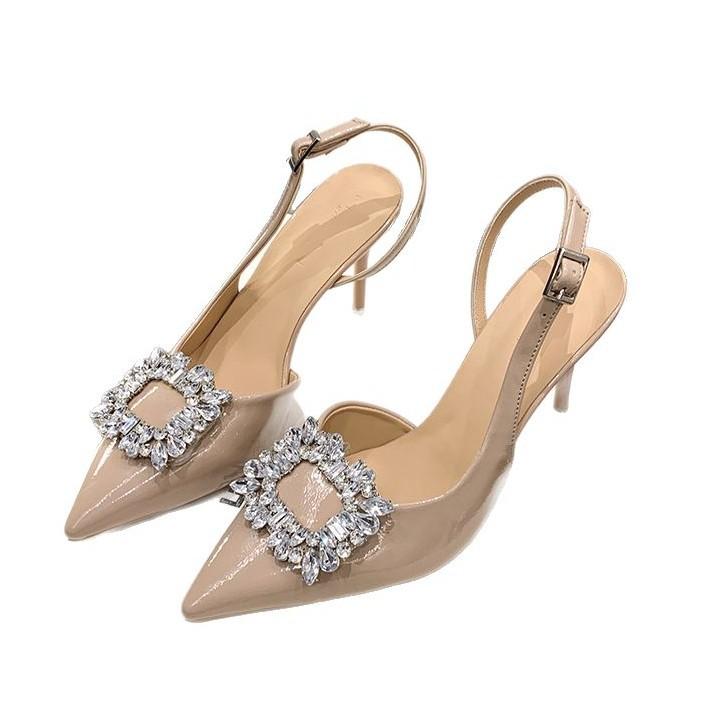 French sandals pointed stiletto high heels women's outer wear 2025 summer new bag head sandals flower rhinestone stiletto