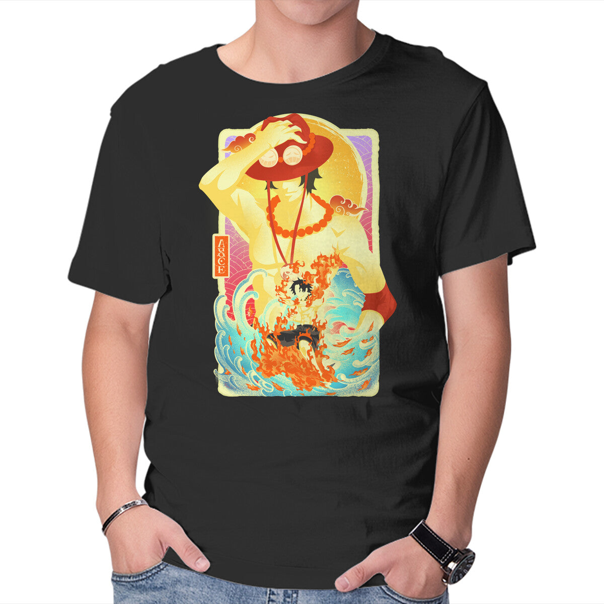 Unisex Crew Neck T-Shirt Great Wave Ace Graphic Short Sleeve Casual Tee L