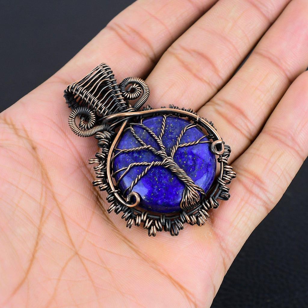Lapis Lazuli Pendant Handmade Gemstone Jewelry, 999 Copper Wire Wrapped Pendant ,Unique Design Jewelry Pendant