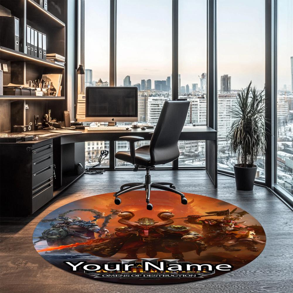 Custom Name Total War Warhammer Printed Round Rug Carpet Chair Rug Area Rug Entryway Doormats,for Office Chair Living Room Bedroom Kitchen Room.