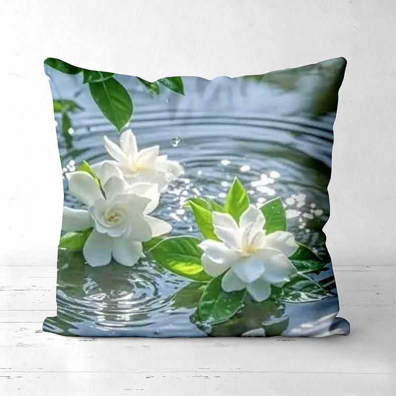 Green Jasmine Flower Pattern Decorative Throw Pillows Polyester Pillowcase, Sofa Decorative Cushion Cov Headboard Pillow
