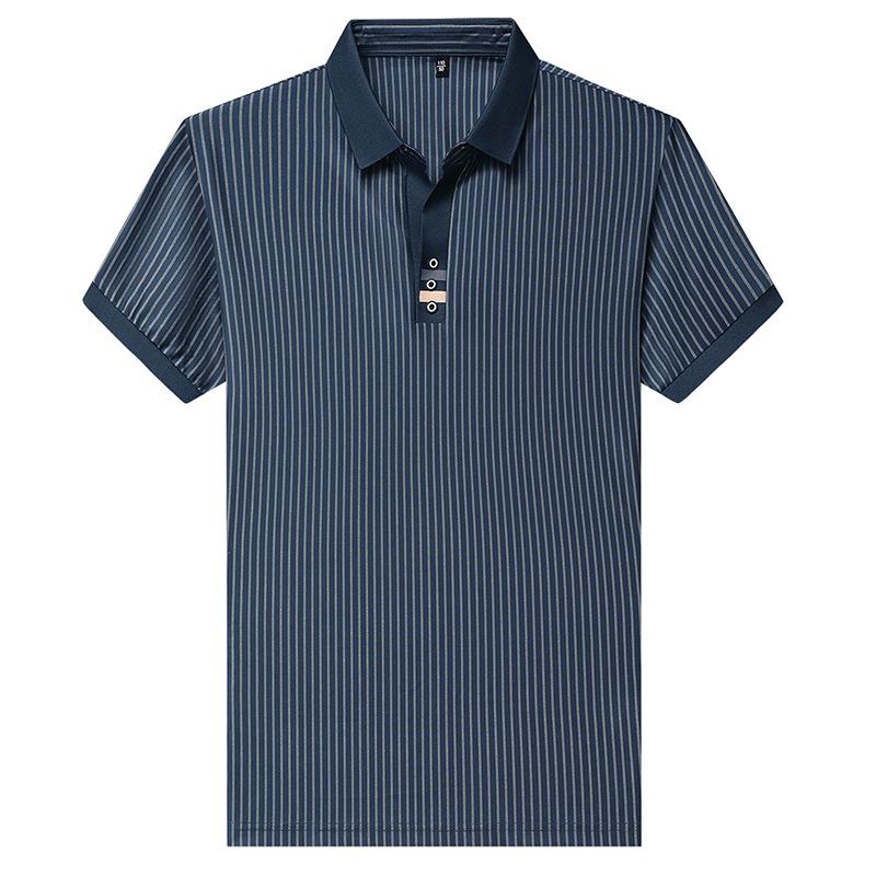 Traceless Lapel Striped Short-Sleeved T-Shirt Father Dress Short-Sleeved Polo Shirt Men