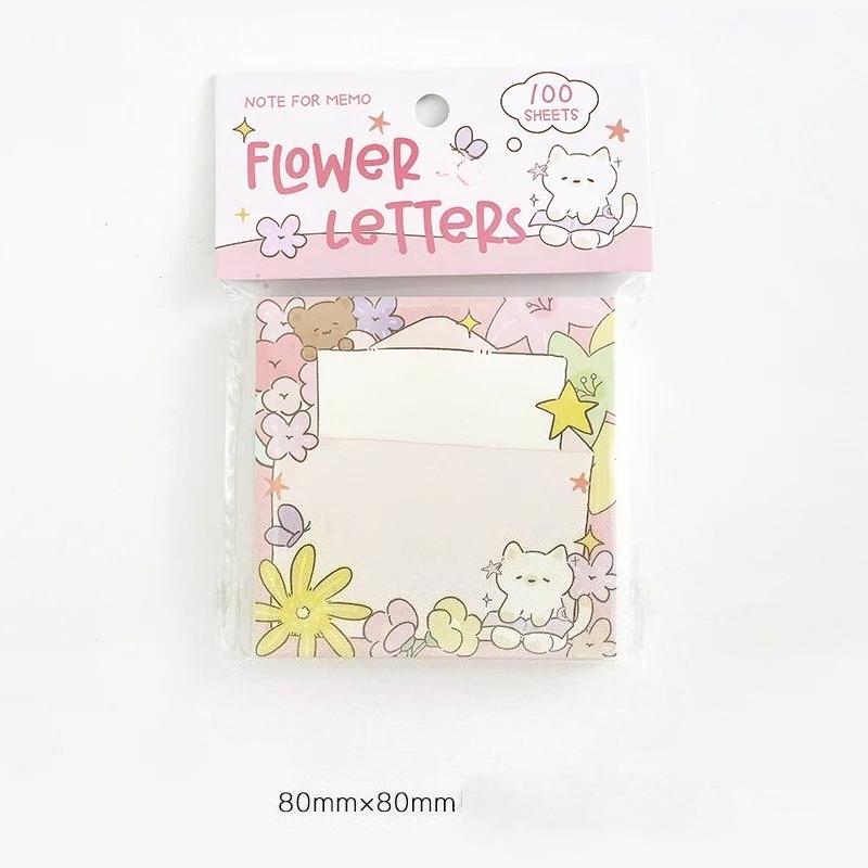 100sheets Post It Notes Flowers Cute Rabbits Illustration Materials Shapes Multifunctional Notes Leave A Message Sticky Note