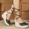 Summer Shoes Women High Heels Sandals Fashion Sexy Ladies Party Shoes Wedge Sandals 10cm Black Beige Plus Size 42