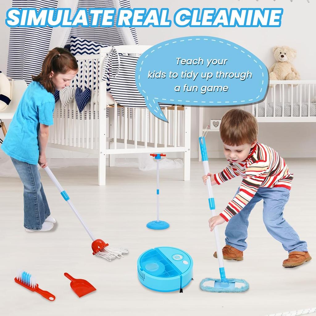 Kids Cleaning Set for Toddlers Pretend Play Educational Set with Kids Toddler Vacuum Floor Sweep Robot Broom Mop Brush Dust Pan