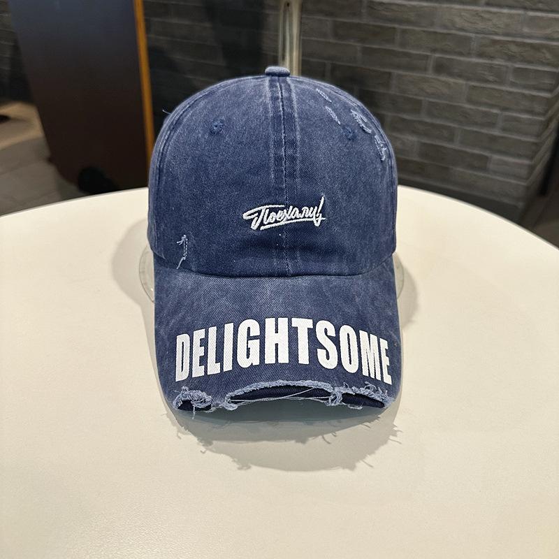 

Ретро черная бейсболка с широкими полями женская рваная старая кепка универсальная подчеркивающая лицо маленькая модная трендовая шляпа мужская Adjustable