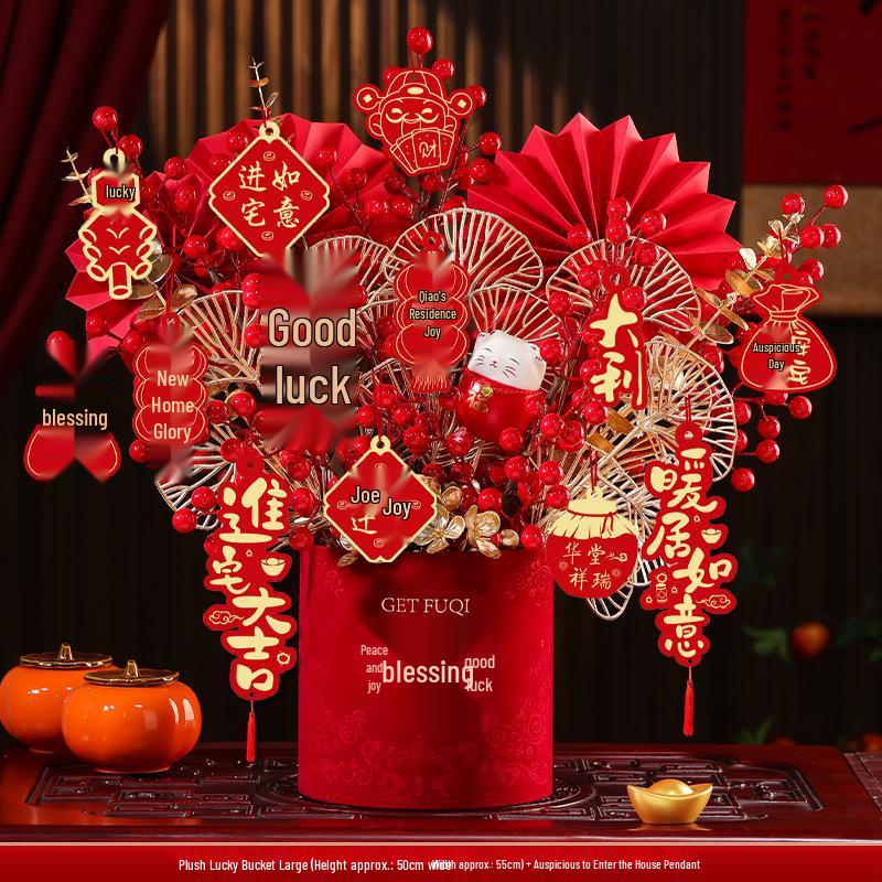 Housewarming Fortune Fruit Bucket Ornament Set - New Home Ceremony Essentials Complete