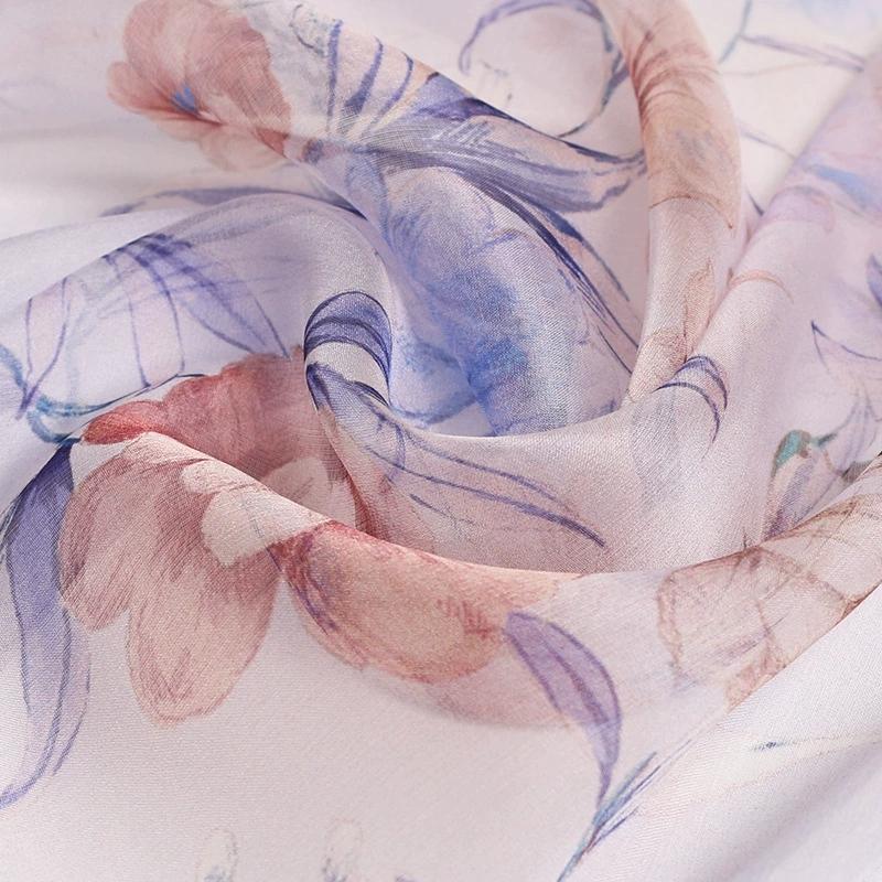 Spring Summer 100% Silk Scarf Shawl Hijab Wrap Women Long Thin Flower Beach Scarves 180*110cm