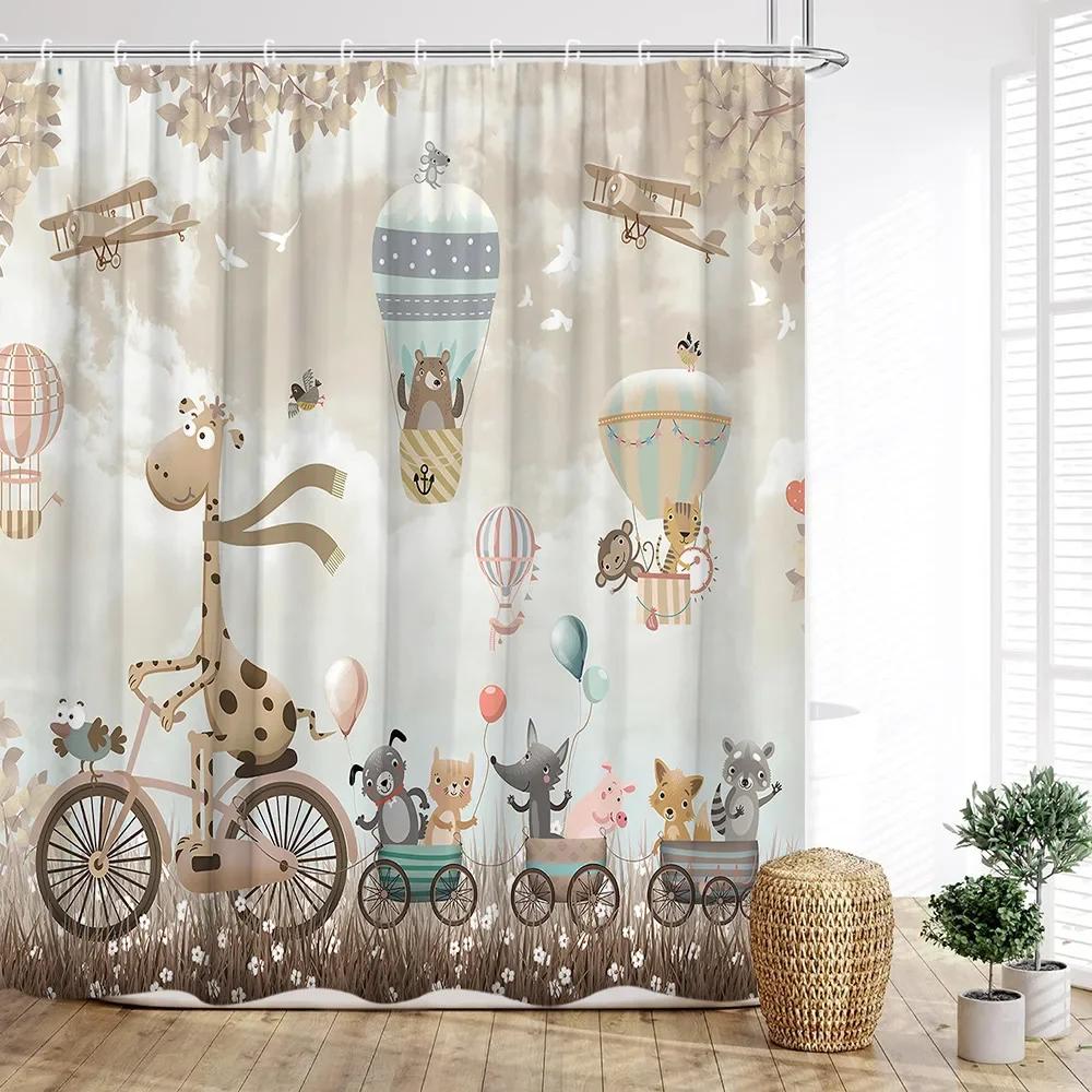Cats and Dogs Shower Curtain Funny Cartoon Corgi Cute Animal Pets in Bathtub Showering for Kids Polyester Fabric Plastic Hooks