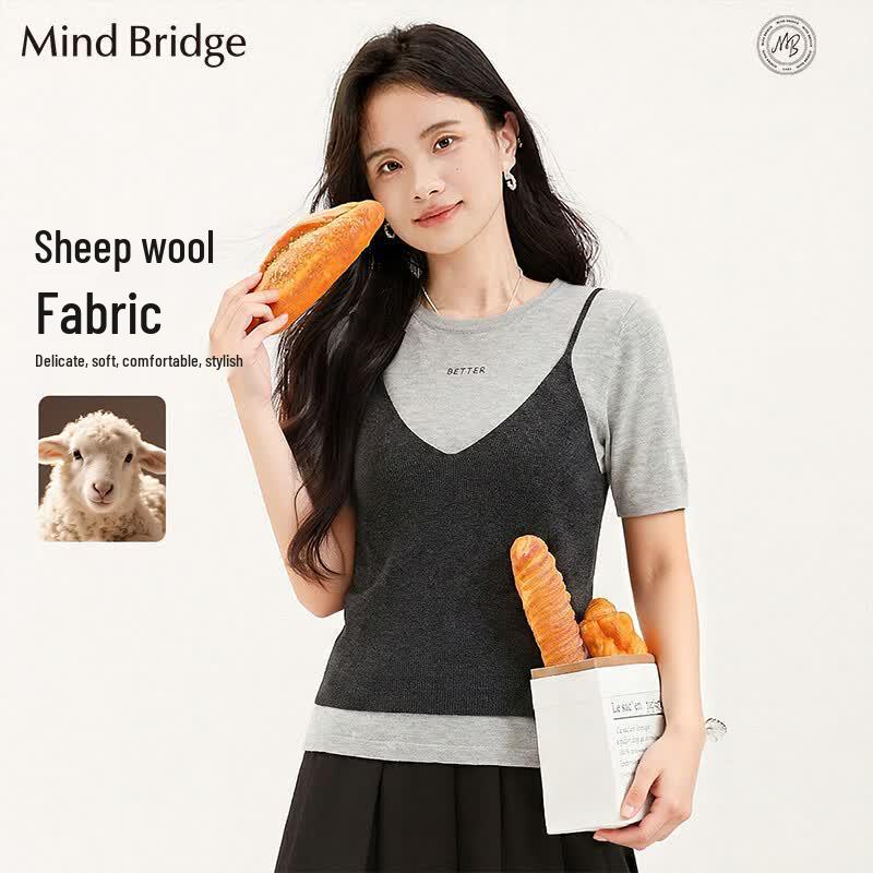 Mind Bridge Faux Two-Piece Embroidered T-Shirt 14.0