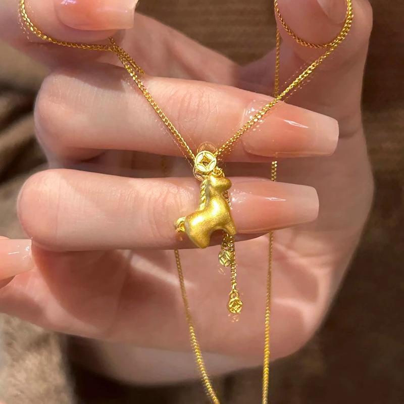 

Ancient Gold Immediately Rich Flower Necklace Women s Light Luxury High-end Tassel Pendant Collarbone Chain Tide