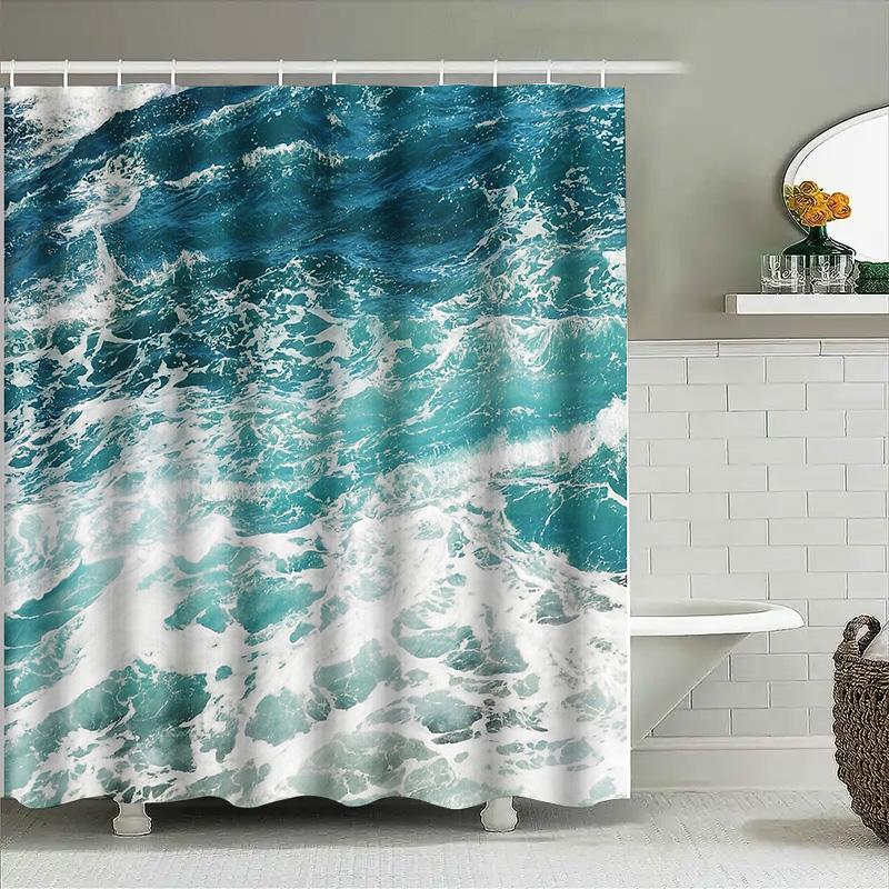Ocean Wave Shower Curtain Blue Sea Beach Bathroom Decor Waterproof Fabric Liner Backdrop