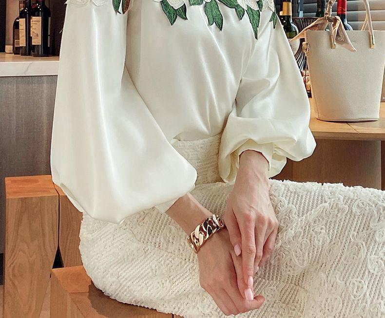 Spring 2024 Women's Chic Floral Embroidered Mesh Shirt