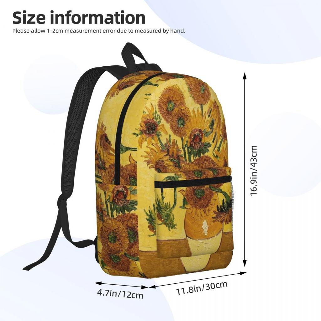 Vincent Van Gogh Sunflowers Sun Flowers Student Backpack School Bag Hiking Travel Daypack for Men Women Bookbag Shoulder Bags