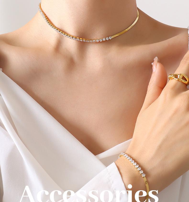 Gold-Plated Zirconia Inlaid Blade Chain Jewelry Set