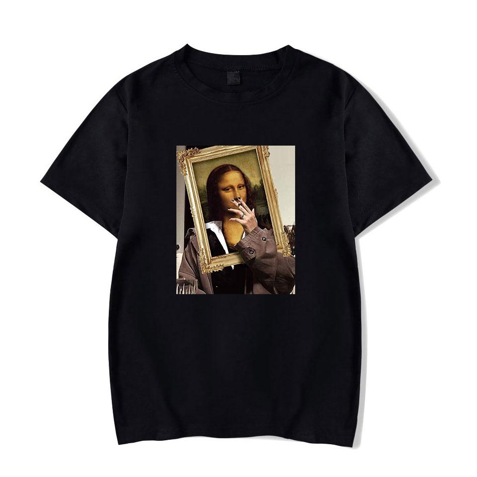 Summer T Shirt Black Men Streetwear Smoking Mona Lisa Funny T Shirts Hip Hop Men Short Sleeve Cool Tops For Male Hispter Tshirt