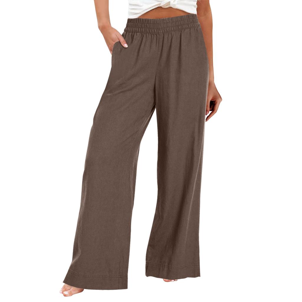Pantaloni in Cotone e Lino, Pantaloni Estivi a Gamba Larga Casual Larghi a Vita Alta a Gamba Larga con Tasche
