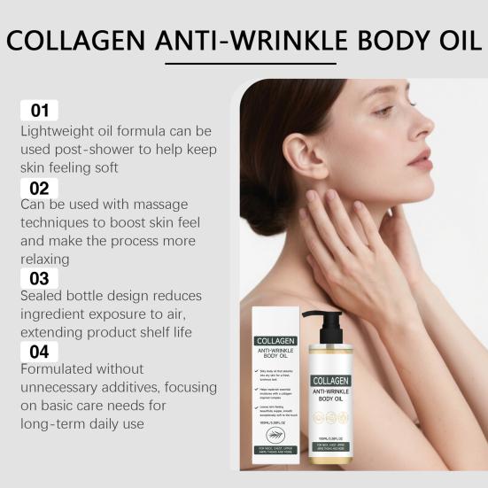 Collagen Body Moisturizing Oil, 100ml Lightweight Non Greasy Oil for Soft Glowing Skin, Daily Hydrating Skin Care