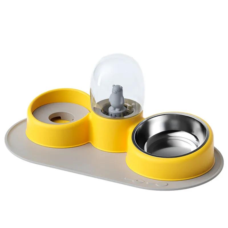 New Dog  Cat Bowl Double Bowl Cat Automatic Feeder Dog Bowl Stainless Steel  Pet Water Dispenser Pet Supplies