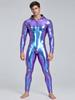 Men Metallic Shiny Hooded Jumpsuit Long Sleeve Front Zip-up Leggings Tights Catsuit Bodysuit for Rave Party Clubwear Night Out