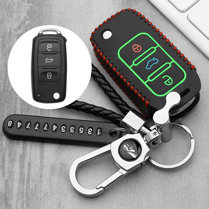 Leather Car Key Case For Vw Golf 5 7 Bora Mk6 7 Jetta Polo Passat B5 B6 B8 Skoda Octavia A5 Fabia Seat Ibiza Leon Smart Key Case