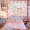 Cute Teddy Bear Tapestry Kawaii Pastel Wall Hanging for Bedroom Living Room Dorm Aesthetic Sweet Home Decor