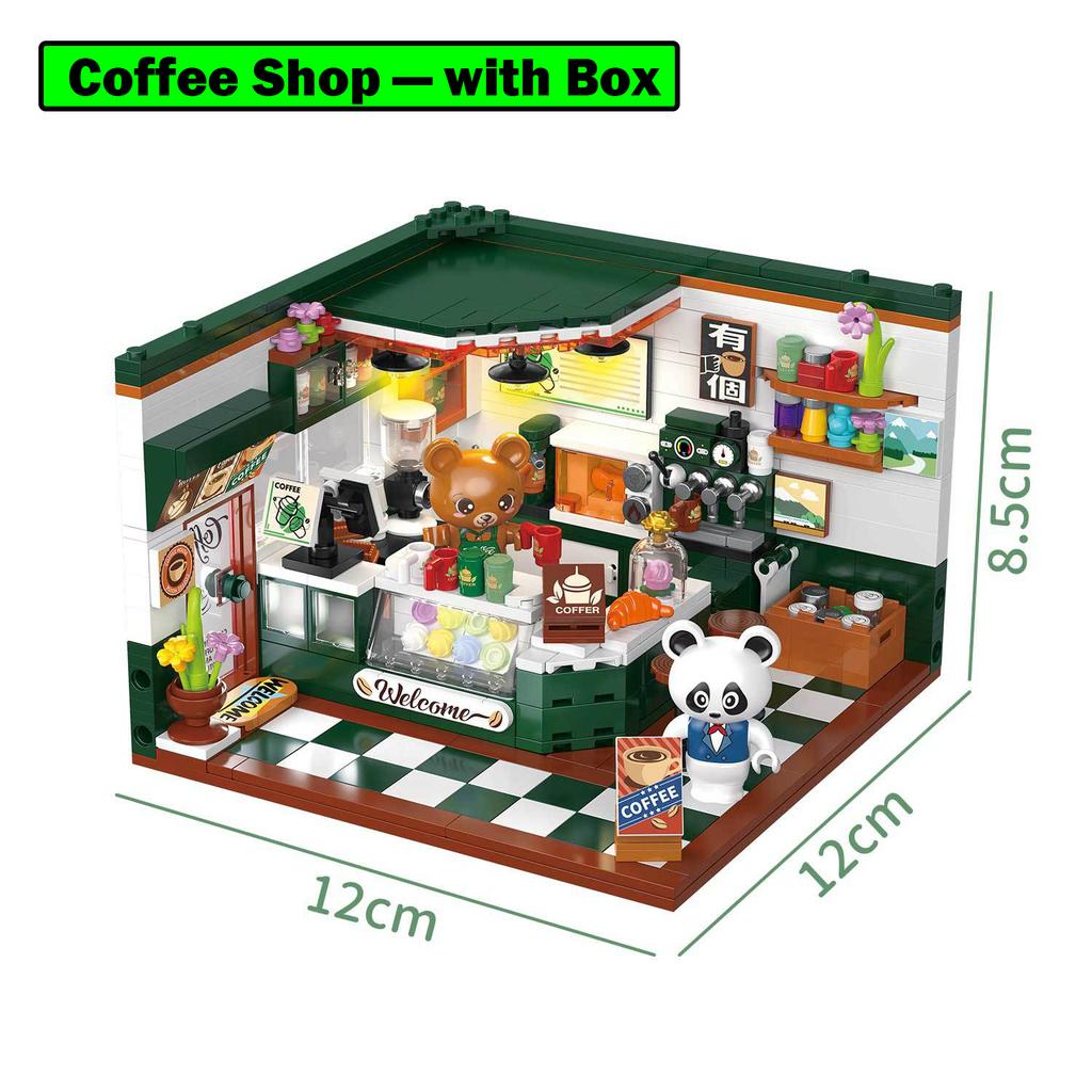 Mini City Street View Coffee Shop Bar Hair Salon Blocks Bricks Creative 3D Puzzle Room Model Toys Friends Children Birthday Gift