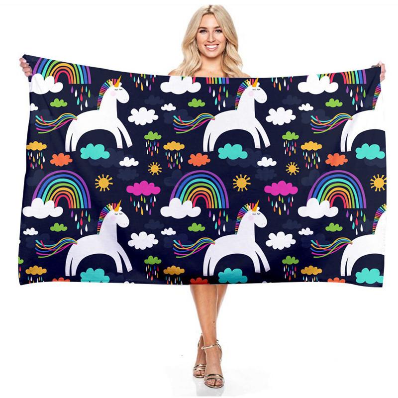 Cartoon Rainbow Color Unicorn Series Beach Towel 3D Digital Printing Outdoor Portable Bath Towel Quick-drying Cute Girls Towels