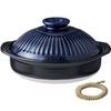 Banko Ware Chrysanthemum Pattern Earthenware Pot, Size 8, with Trivet Set, for 2-3 People, Lapis Lazuli Glaze, Blue, Suitable for Direct Heat, Made