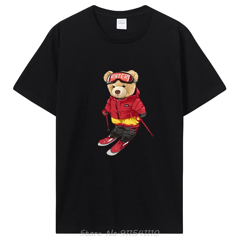

Skiing Beginner Teddy Bear Printing TShirt Fashion Casual Fitness T Shirt Cotton Tops Unisex s Clothing Oversized Unisex Tshirt 3XL