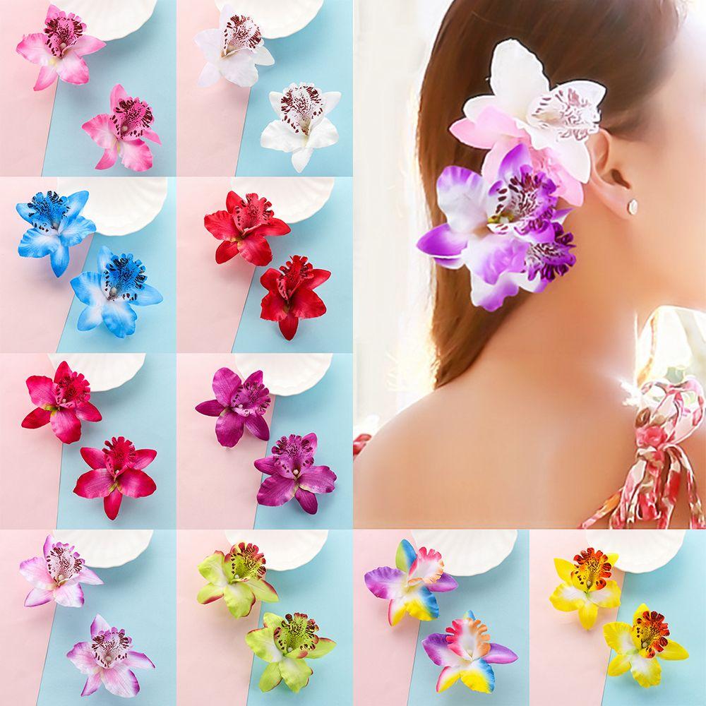 2Pcs Bohemia Girls Barrette Beach Orchid  Flower Hair Clips Bridal Hairpins Wedding Accessories