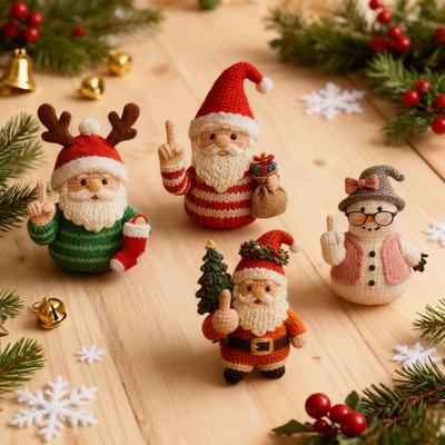1/2/4 Adet Noel Tığ İşi Noel Baba Süsü El Yapımı Örme İplik Orta Parmak Noel Baba Bebek Noel Tatili Parti Dekorasyonu