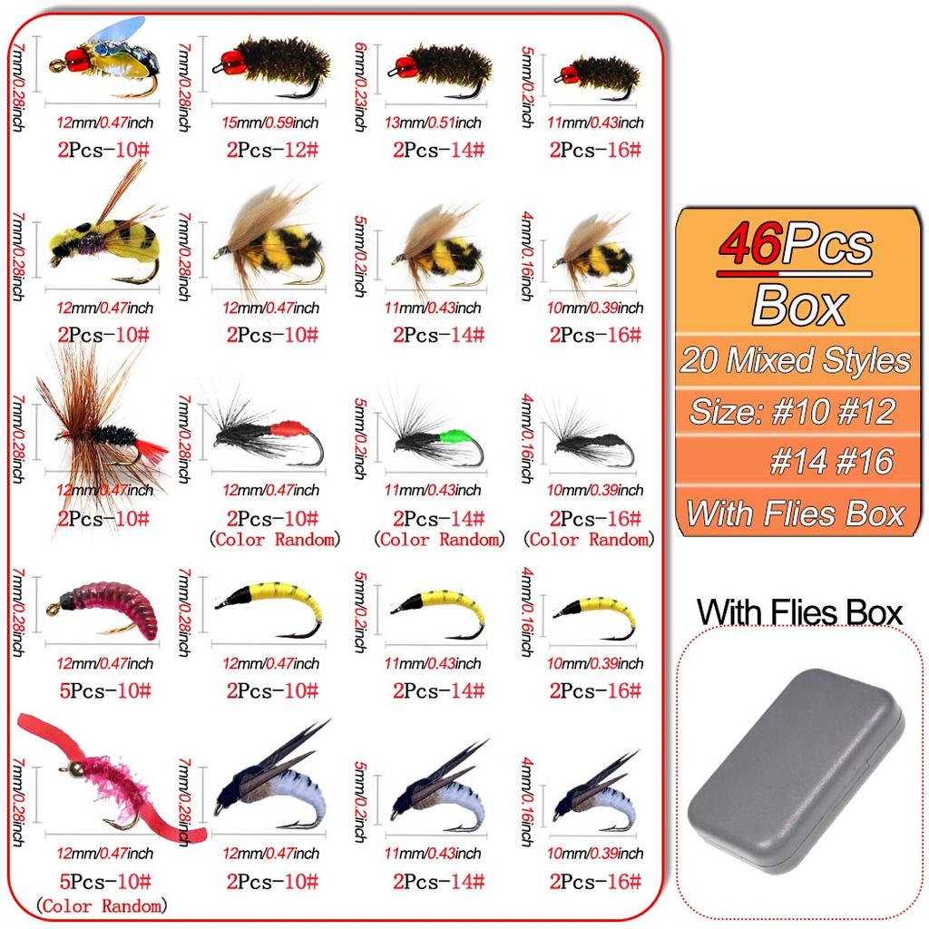 24-72Pcs Artificial Insect Bait Set, with Dry/Wet Flies, Fly Fishing Flies Kit, Fly Assortment Trout Bass Fishing Baits Lures with Fly Box