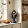 Secret Room Escape Decor Halloween Ghost Face Skeleton Bust Statue, Spooky Resin Figurine, Statue Collectible Tabletop Decoration for Party,