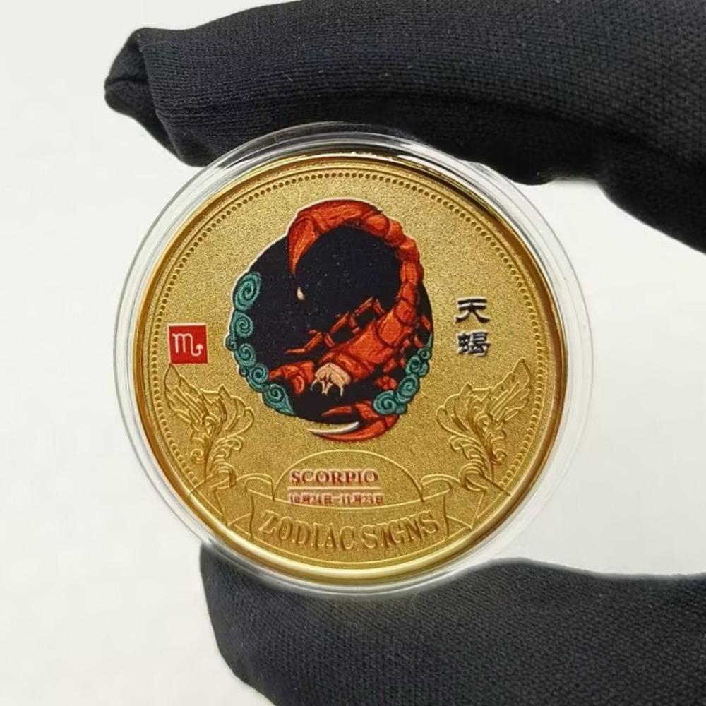 Twelve Zodiac Signs, Colored Coins, Metal Crafts, Lucky Coins, European and American Coins, Collecting, Playing with Coins, 12 Zodiac Signs Coins