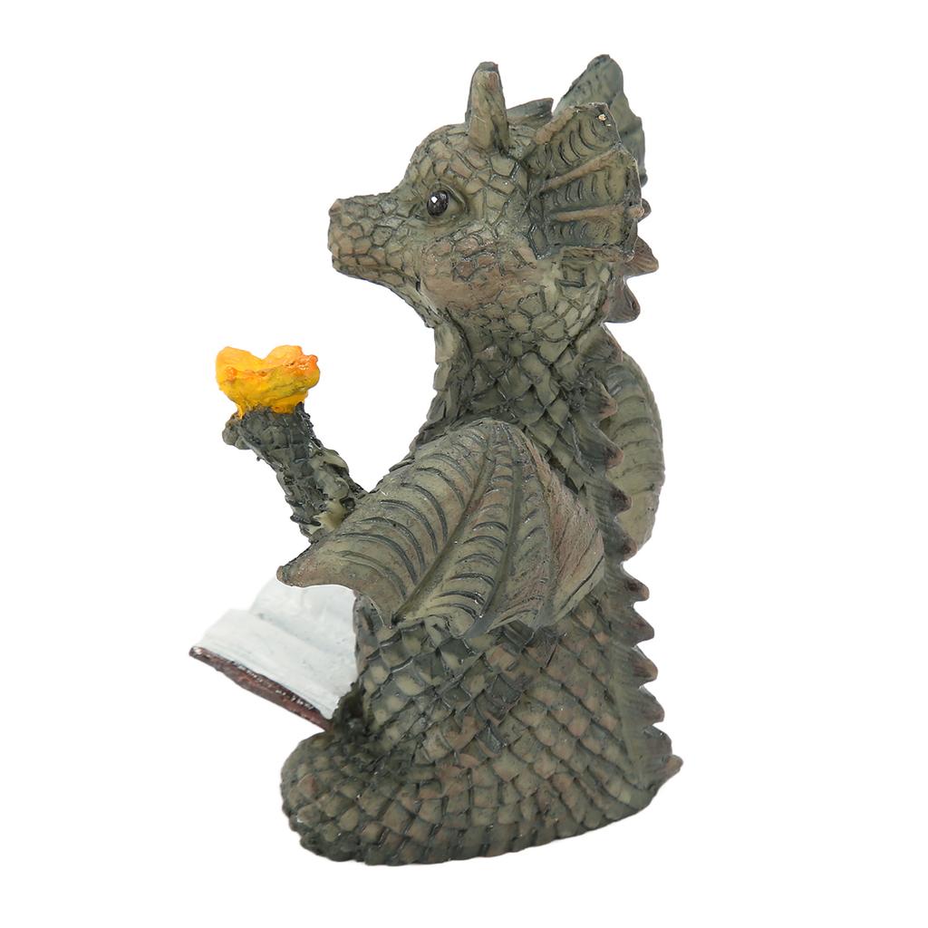 Baby Dragon Reading Book Statue Waterproof Lovely Durable Resin Dragon Sculpture for Garden Wall