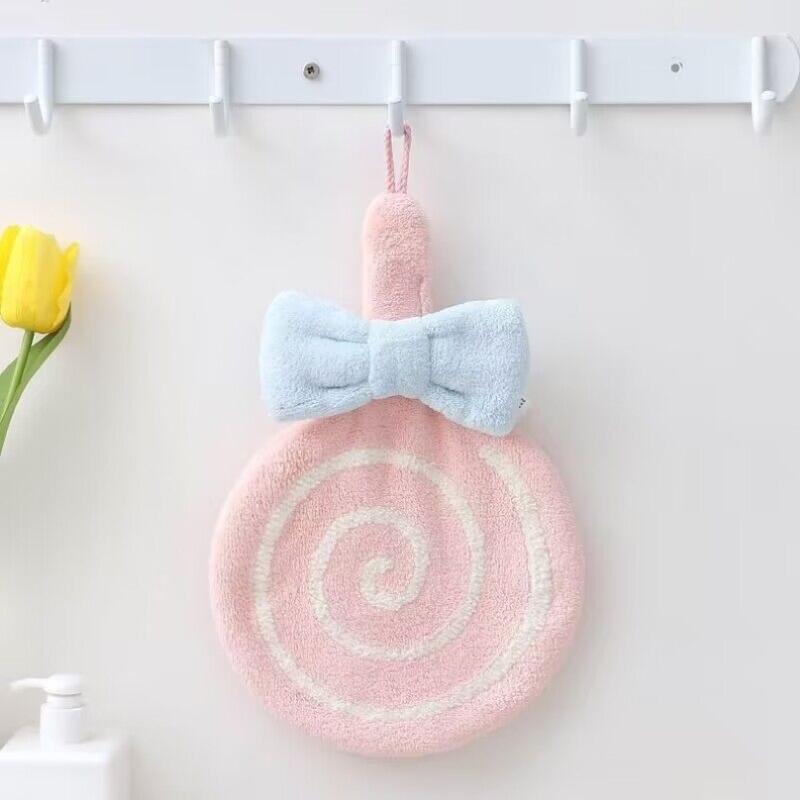 Cartoon Hand Towel Soft Absorbent Coral Velvet Embroidered Skin-friendly Microfiber Lollipop Wiping Cloth For Kitchen Bathroom