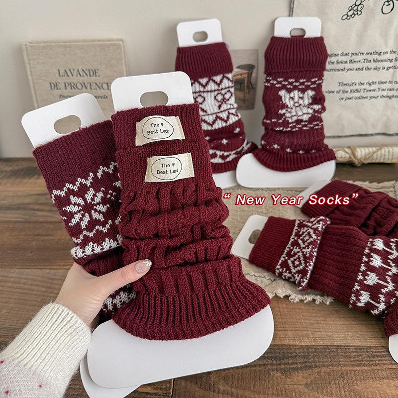 Girls' Festive Red Leg Warmers - Thick & Warm for Autumn/Winter