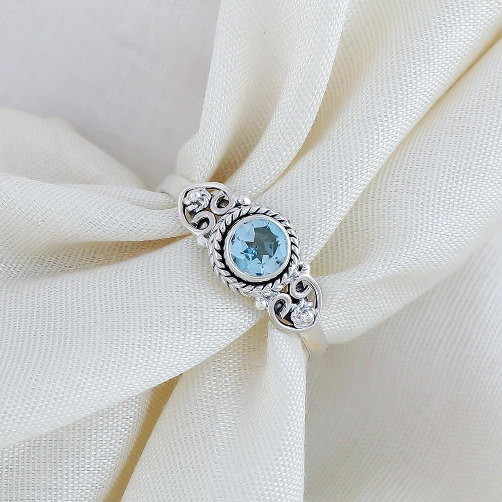 Blue Topaz Gemstone Boho Designer Handmade Ring, Women Ring, Statement Ring, Solid 925 Sterling Silver