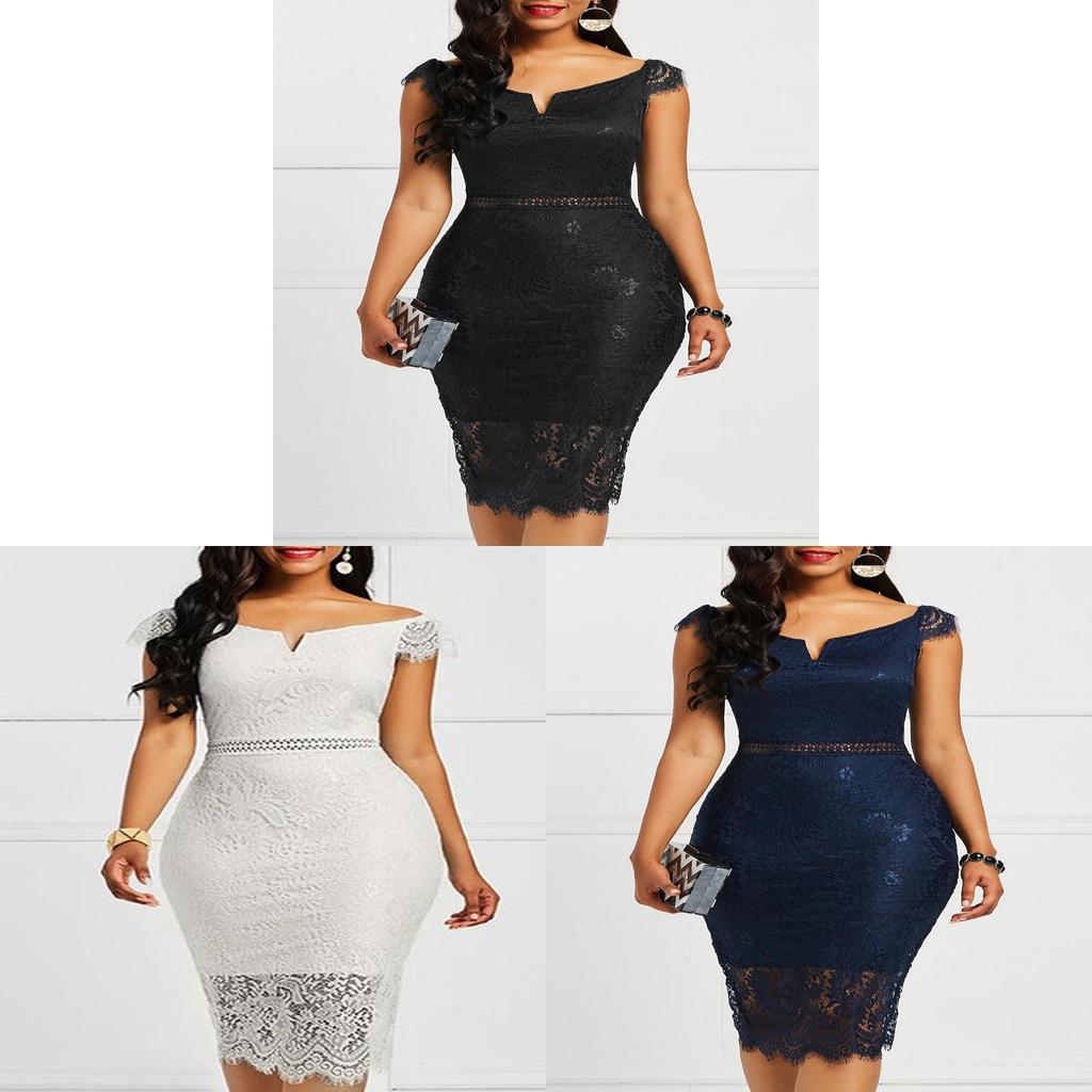 Elegant Lace Short Sleeve V Neck Bodycon Dress For Summer Evening Wear