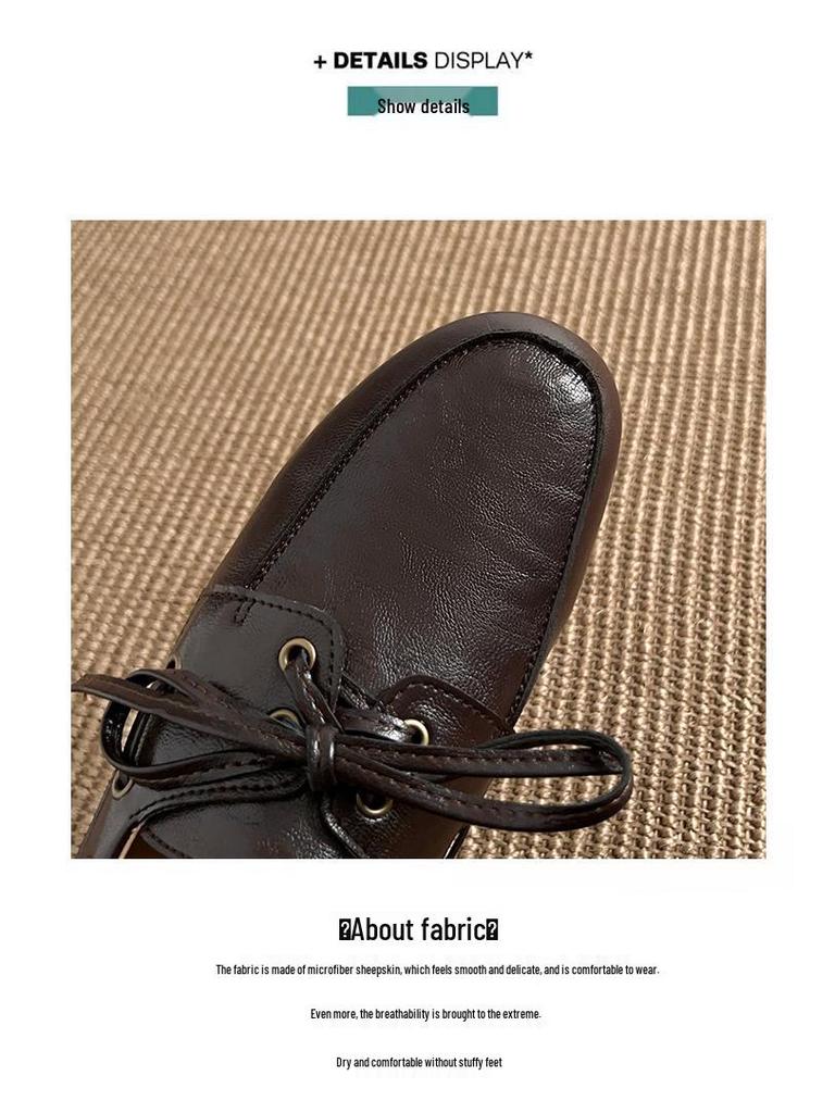 Available: Women's British Style Retro Round Toe Leather Loafers - Simple, Commuter Flat Lace-Up Shoes