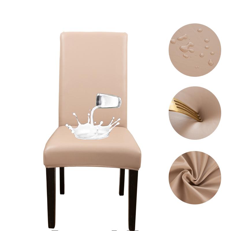 PU-Lederstoff einfarbig Stuhlbezug wasserdicht Esszimmerstuhlbezüge Hotel Bankett Hochzeit Sitzbezüge Stuhlschutz