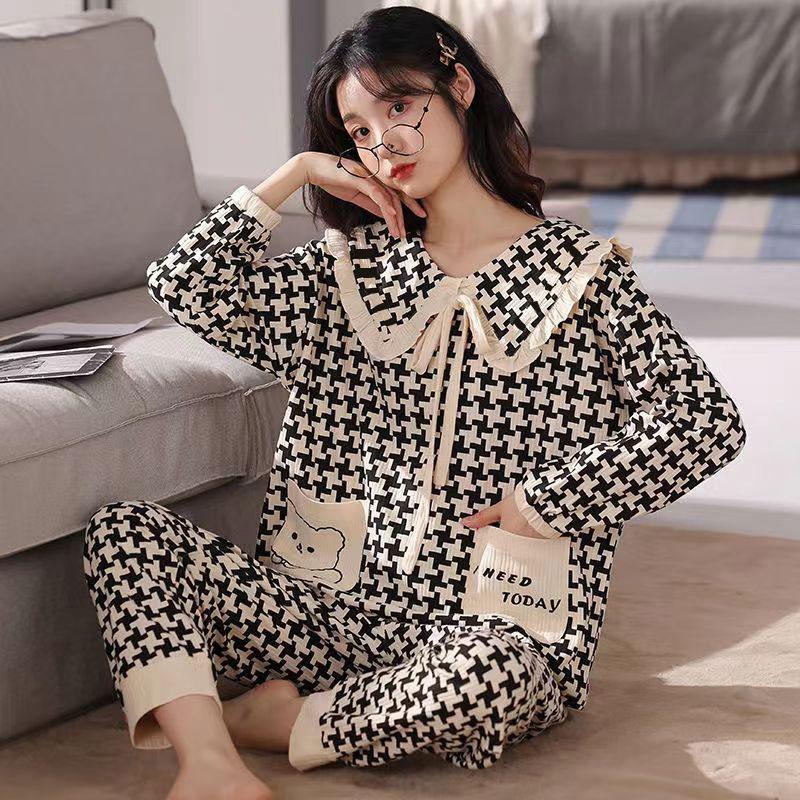 

Весенне-осенняя женская пижама, домашняя одежда, костюм, женский жакет с воротником в стиле «кукла», японская клетчатая одежда для девочек, осенне-зимняя домашняя одежда S