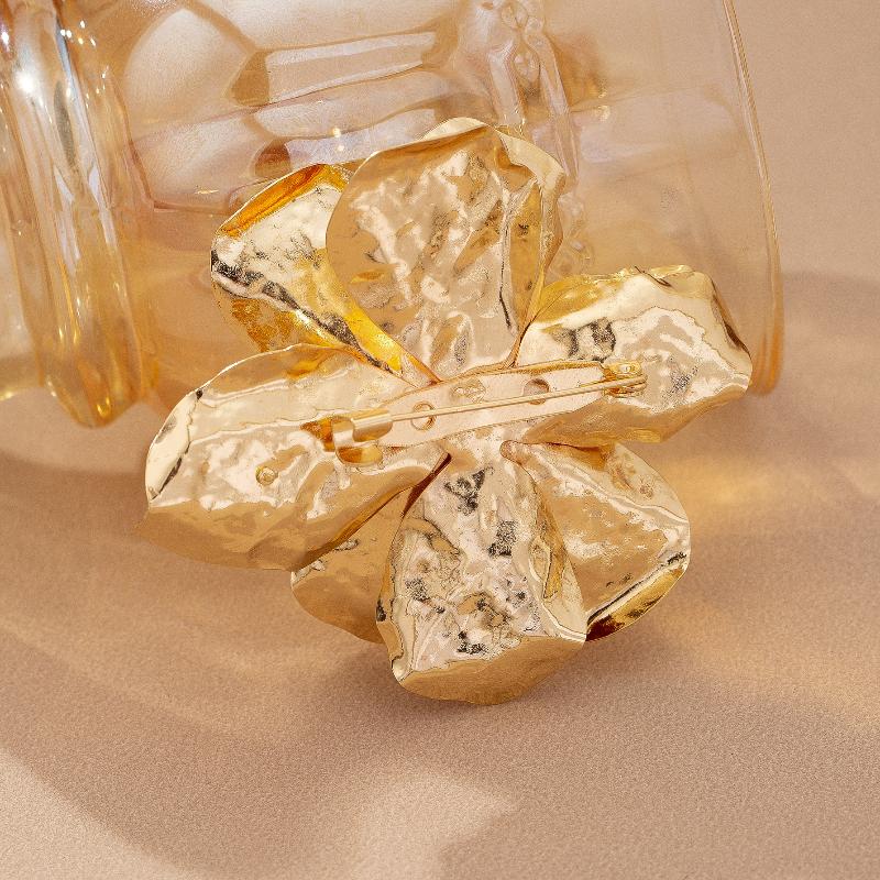 1 Stück Damen Großes Statement Elegantes Kragenzubehör Luxuriös Retro 3D Geschichtete Goldene Blume Brosche Für Party Hochzeit Täglich