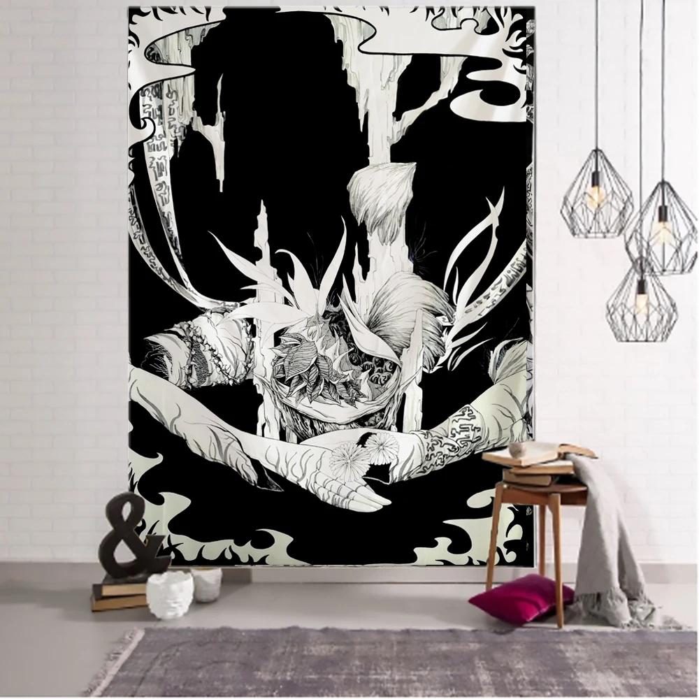 Witchcraft Tarot Tapestry Wall Hanging Black Khaki Sun Moon Starry Universe Geometric Pattern Dormitory Home Decoration Curtains