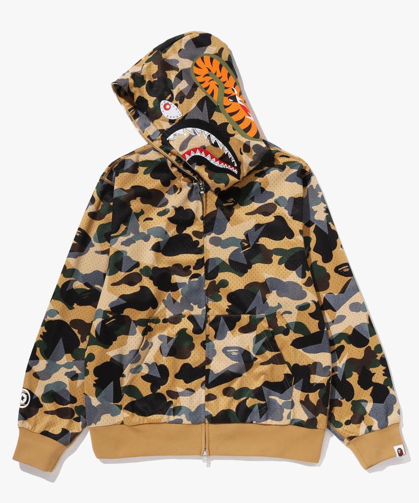 Bape Star Over Print First Camo Mesh Shark Crop Fit Full Zip Hoodie (M) Yellow